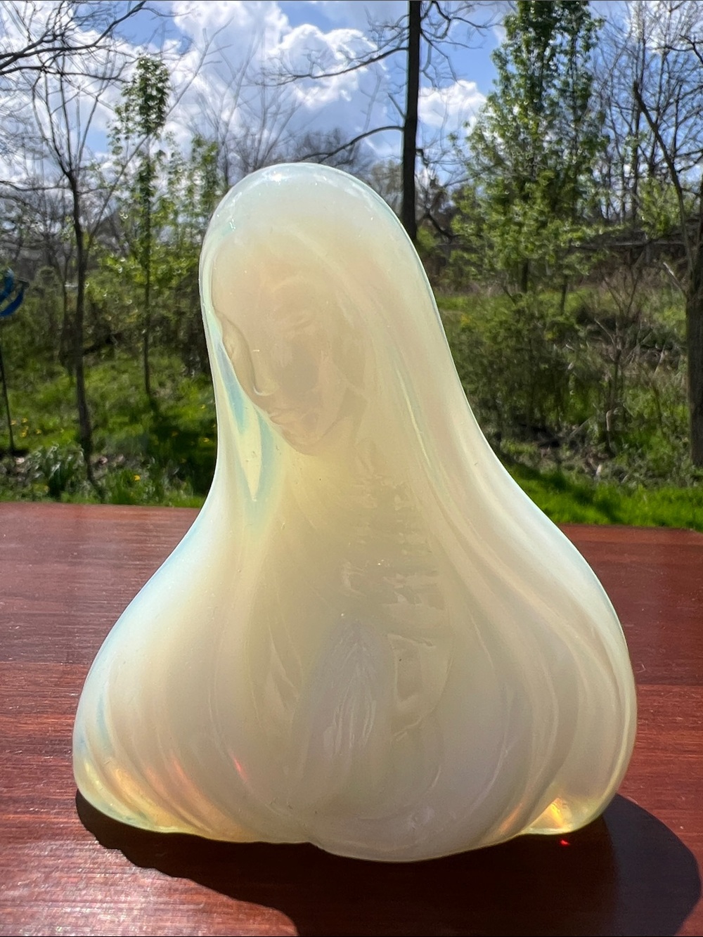 VTG Sabino Opalescent Opaline Glass Religious Madonna Mother Mary Bust Figurine